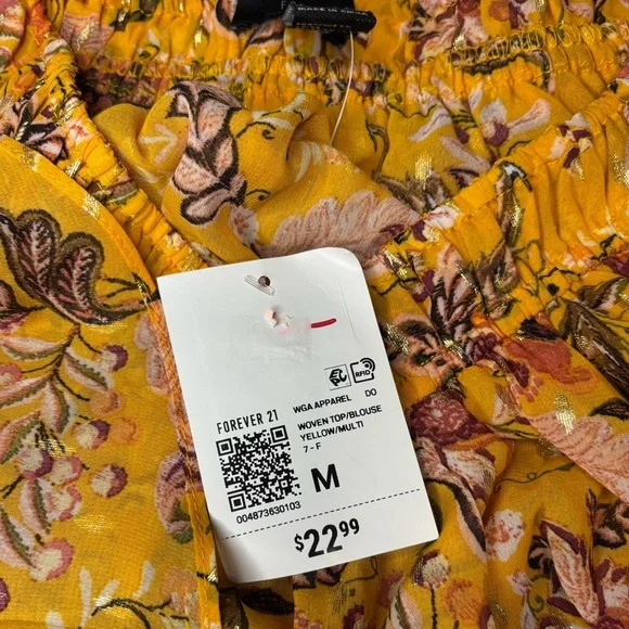 Forever 21 Women Yellow Floral Off The Shoulder Ruffle Crop Top - Picture 7 of 10